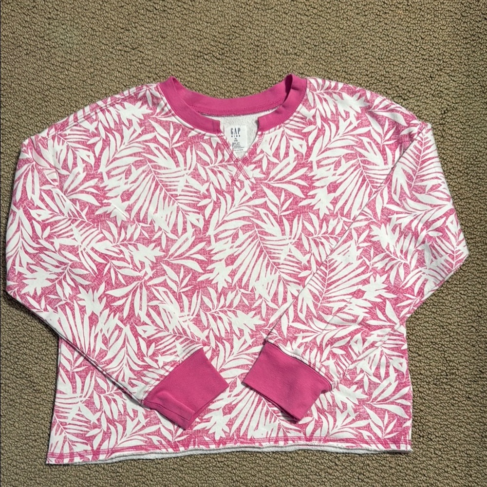 GAP Kids Pink and White Leaf Pattern Top